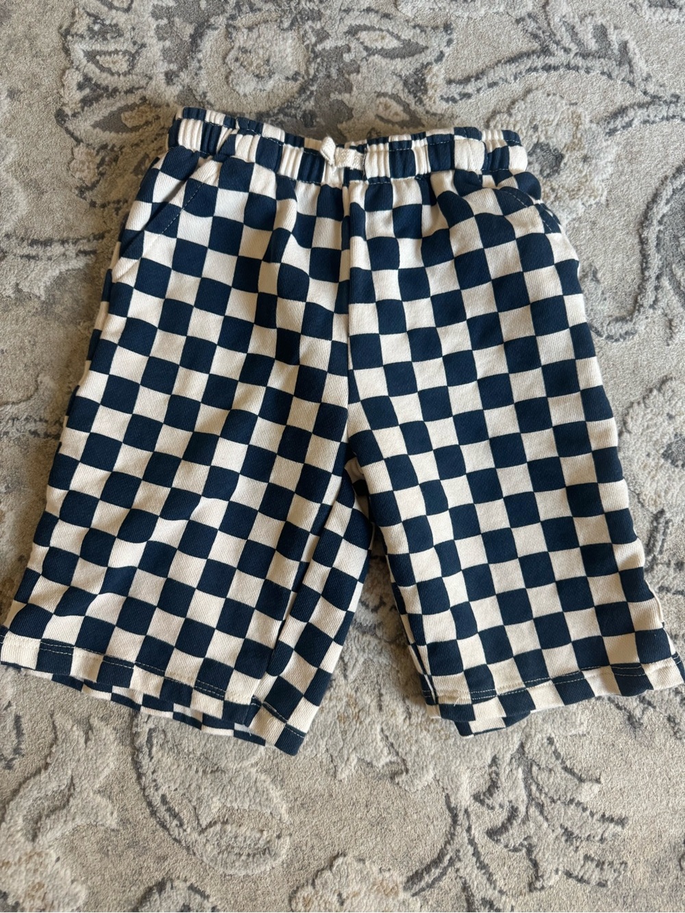 Zara Boys Checkerboard Knit Shorts - Navy & Cream